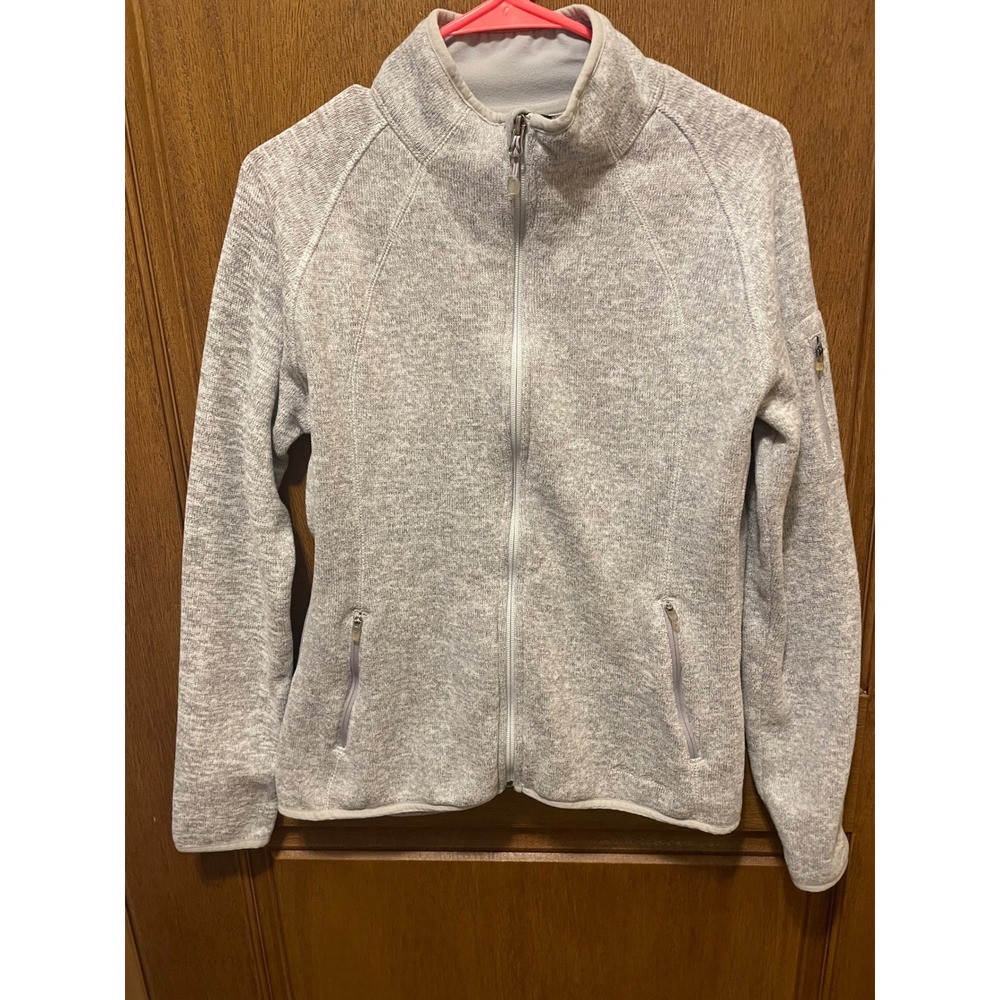 Eddie Bauer Womens Large Gray Full Zip Sweater Fleece Jacket Mock Neck Outdoor